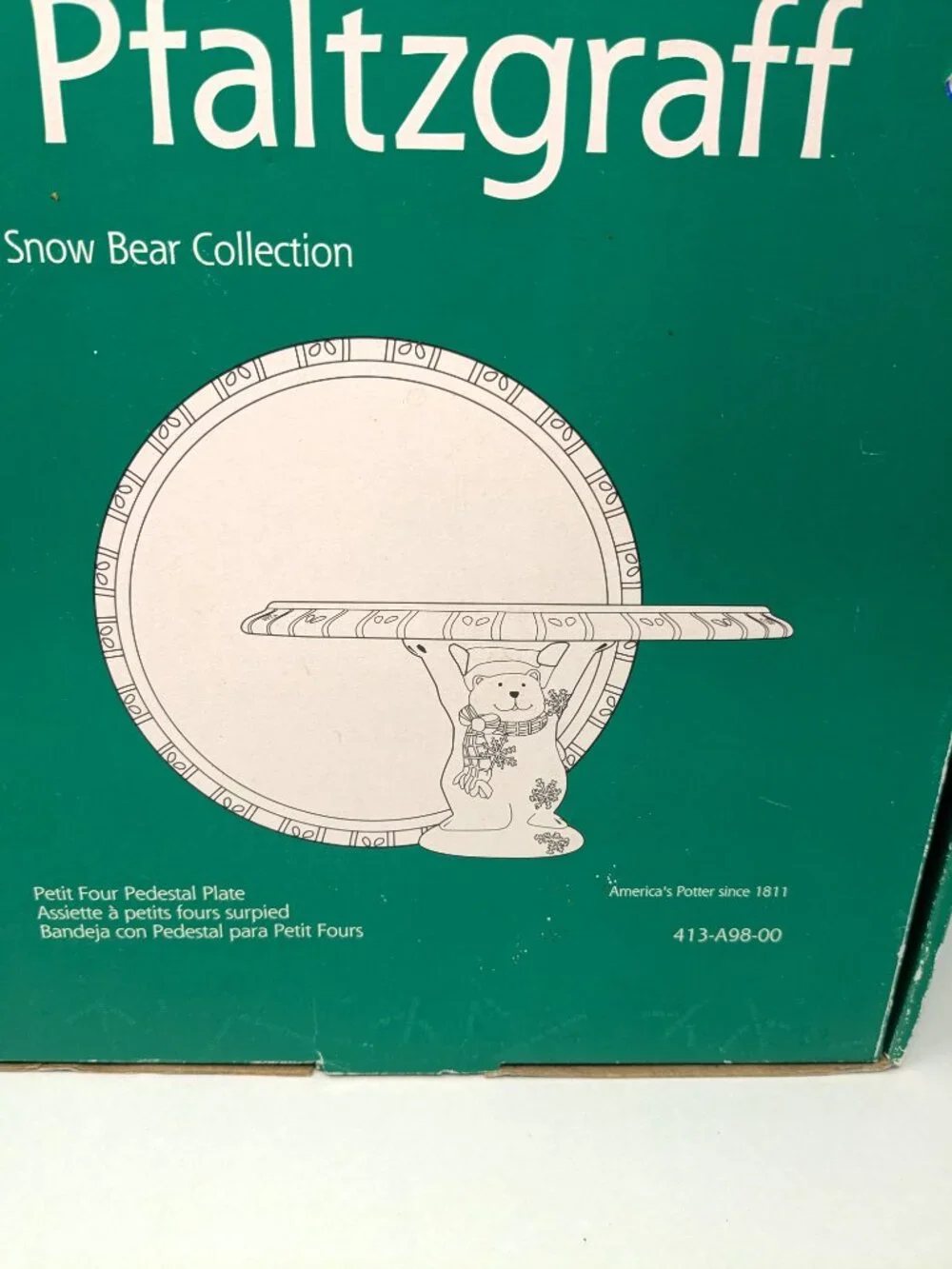 Pfaltzgraff Christmas Pedestal Plate Snow Bear Holiday Cake or Petit Four NIB
